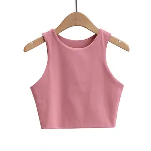 Custom Logo Crop Top Jersey Polyester Plain Dyed Quick-Dry Yoga wear Gym Shirt Solid Color Sleeveless Regular women Tank Top