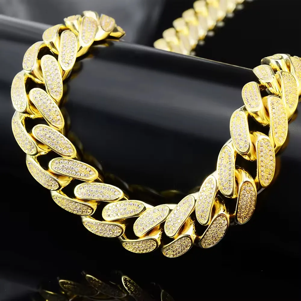 Hip Hop Chunky Necklace 13mm Gold Plated Iced Out Full Zircon Thorn Diamond Cuban Chain For Men