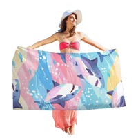 Serviette de plage en microfibre à séchage rapide, motif créatures marines (dauphin, tortue), pastèque et papillon, sans sable, grande couverture de bain