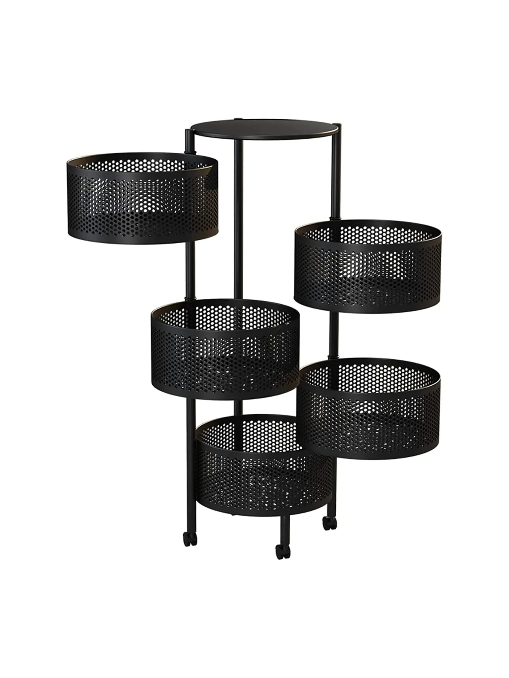 Rotating Shelf 360 Degree Baskets With Wheels Fruit Multipurpose 3/4/5 -tier Kitchen Vegetable Metal Storage Rack