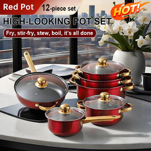 12-Piece Modern Design Stainless Steel Non-Stick Cookware Set Red <strong>Kitchen</strong> Collection with Complete Solution - Product Image 2