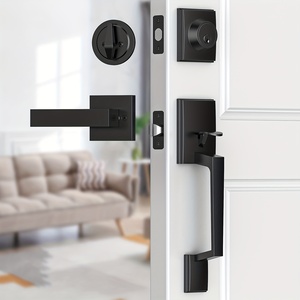 Poignée de porte extérieure noire en <span class=keywords><strong>fer</strong></span> avec levier et pêne dormant, ensemble combiné réversible pour entrée de porte. - Product Image 1