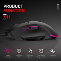 Mouse Gaming Berkabel USB RGB X11 7200DPI dengan 7 Tombol Makro, Desain Ergonomis untuk Komputer