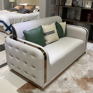 Sofá de cuero moderno de lujo para sala de estar, conjunto de sofá Chesterfield de gama alta, muebles con sofá de decoración dorado de acero inoxidable - Product Image 3