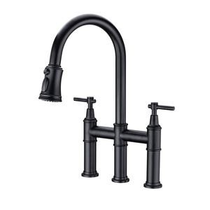 Robinet mélangeur de cuisine en acier inoxydable à 2 poignées, à poser sur comptoir, avec douchette extractible, style traditionnel - Product Image 5