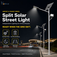 Lampadaire solaire LED à panneau séparé avec batterie certifiée IP65 fixée sur le poteau pour l'éclairage routier extérieur 30W