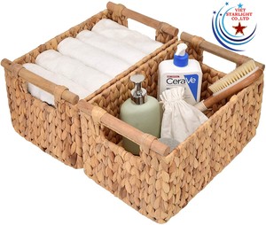 ตะกร้าใส่ผักตบชวาสำหรับใส่ของ,ชุดที่จับไม้02ชิ้น - Product Image 4