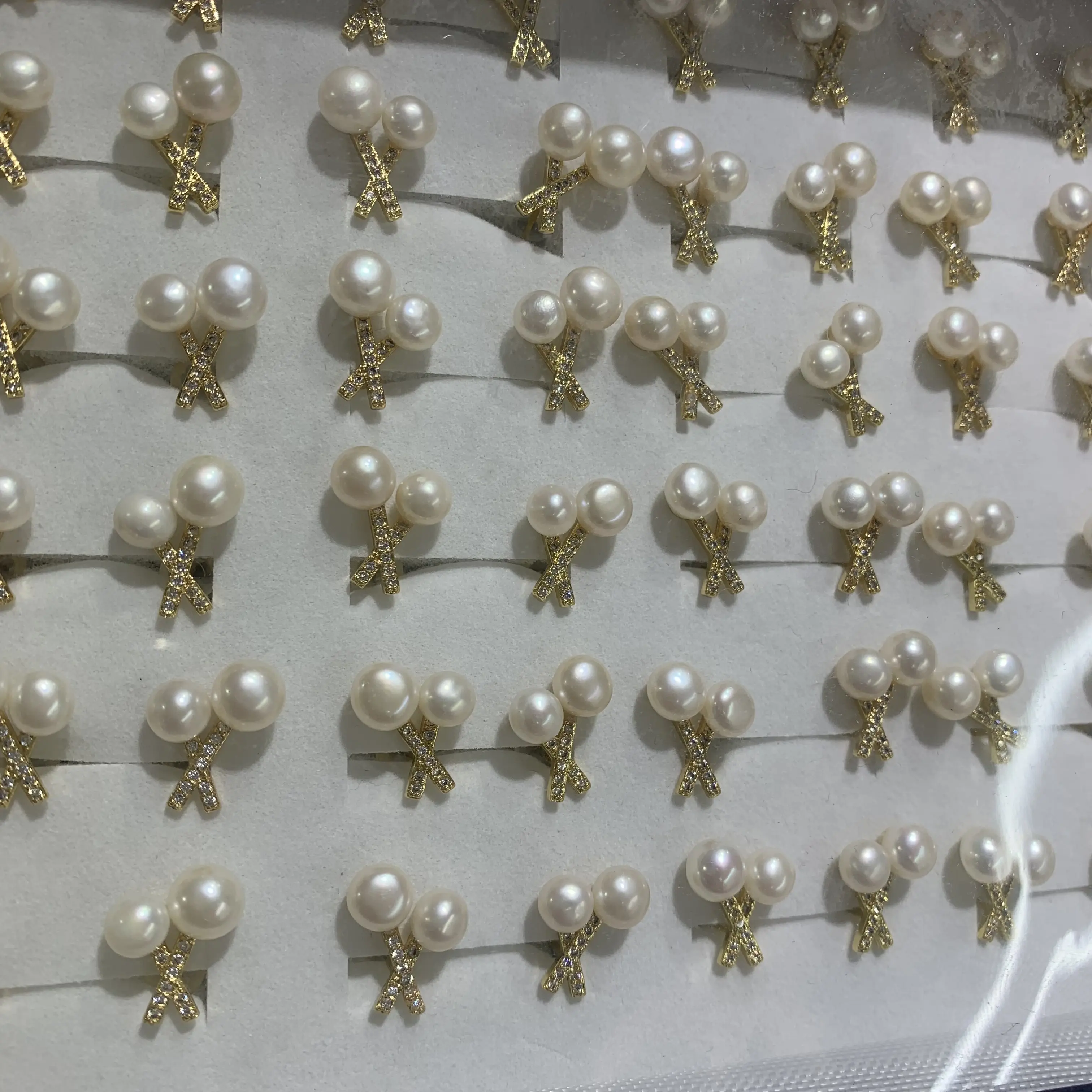 925 Sterling Silber Süßwasser Perlen Ohr stecker vergoldet runde weiße Süßwasser kultivierte 7-8mm Perlen Ohrringe