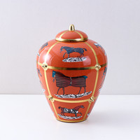 Vase à fleurs en porcelaine émaillé avec couvercle, 1 pièce, rétro Tang multicolore, motif cheval, pour bureau