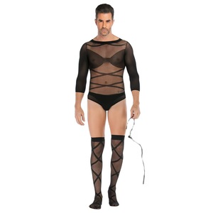 <b>Men's</b> Sexy Mesh Bodysuit One Size Black Nylon <b>Lingerie</b> Costume Winter 2024 - Product Image 1