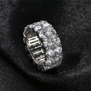 แหวนฮิปฮอปเงินแท้ S925 ชุบทอง ประดับเพชรโมอิสซาไนต์ทรงกลม VVS 2 แถว เครื่องประดับแร็ปเปอร์ - Product Image 2