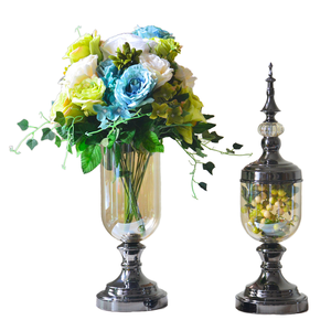 Jarrón de Vidrio Art Deco con Flores Artificiales, Ecológico y Duradero, Decoración de Mesa para el Hogar, Comedor, Sala de Estar, Lujo - Product Image 1