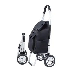 Abu-abu merah hitam Custom Logo Aluminium Alloy Shopping Trolley 6-Wheel Folding Shopping Cart