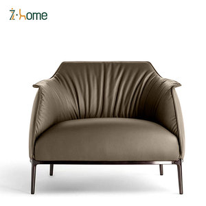 เก้าอี้เลานจ์สีน้ำตาลสำหรับโรงแรมที่พักแขนหนังแท้ทนทานดีไซน์แบบอิตาลีสำหรับโรงแรมวิลล่าห้องวาดภาพสำนักงาน - Product Image 5