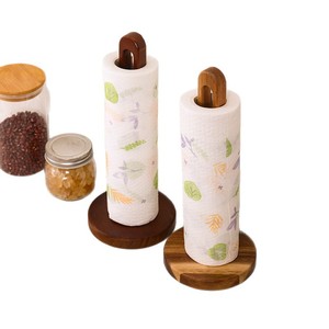 Wooden <b>Paper</b> Towel Holder Acacia Wood Roll Stand Multipurpose <b>Kitchen</b> Storage Rack - Product Image 1