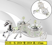 Chariot de cheval décoratif personnalisable en argent avec 2 boîtes de rangement et support pour sachets de sucre pour comptoir