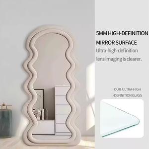 Espejo de Piso con Marco de Franela Ondulada de Terciopelo Colorido Contemporáneo Decoración Moderna para el Hogar con Forma de Onda para Sala de Estar o Dormitorio - Product Image 5