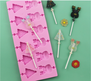 Juego de 12 moldes de silicona para piruletas con forma de árbol de Navidad y alces, bandeja de silicona para piruletas para caramelos duros y chocolate - Product Image 1