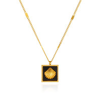 Collar de Moda al por Mayor con Colgante Cuadrado de Acero Inoxidable Chapado en Oro PVD Antideslustre y Carcasa de Metal Acrílico Negro para Mujer