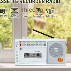 Reproductor de Casetes Retro de Plástico PX3600BTS con Energía Solar y Batería, Radio SW, Grabadora, Reproductor de MP3 con Entrada para Tarjeta, Altavoz Inalámbrico AM - Product Image 4