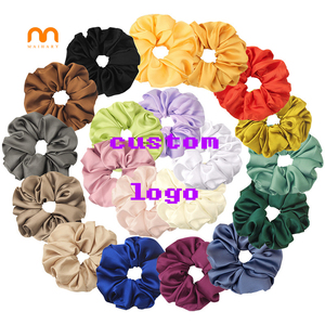 Factory Wholesale Custom Logo Hair Ties Elastic Women Satin <strong>Scrunchie</strong> Silk Scrunchies - Product Image 1