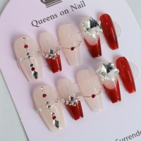 Vente en gros de faux ongles de luxe faits à la main en acrylique, forme carrée et cercueil, longs, couvrance totale 3D, French manucure, motifs papillon/étoile