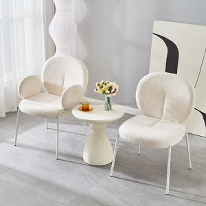 <span class=keywords><strong>Chaise</strong></span> de salle à manger en <span class=keywords><strong>tissu</strong></span> bouclé <span class=keywords><strong>rose</strong></span> Teddy, chaises à bras de style café haut de gamme crème - Product Image 3