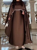 Abaya de Luxe en Satin de Dubaï avec Bordure de Perles pour Femmes Musulmanes – 4 Couleurs Disponibles – Robe de Soirée pour Mariage, Aïd, Ramadan – Prise en Charge ODM