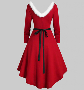 Vestido de fiesta de Navidad para mujer, disfraz rojo de Santa, cuello de piel sintética, ropa de talla grande, invierno, 2021 - Product Image 3