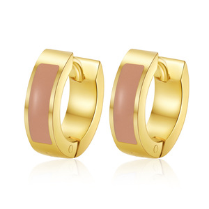 Tendance Mode Boucles d'oreilles créoles Huggie pour femme en acier inoxydable avec émail coloré effet goutte d'huile, plaqué or 18K par placage sous vide, Vente en gros - Product Image 5