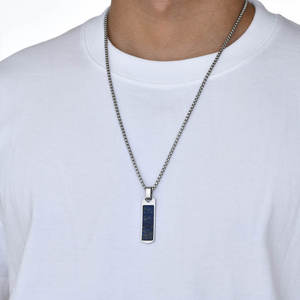 Collar con Colgante de Moda Personalizado en Acero Inoxidable 316L, Joyería Fina con Lapislázuli Natural y Ágata, Collares Largos para Hombre - Product Image 4