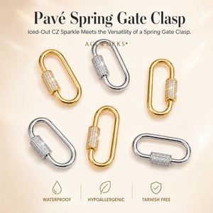 Cierre de Resorte Pavé |   Cierre de Anillo Ovalado de Acero Inoxidable con Baño de Oro PVD de 18K y Cristales |   Impermeable, Hipoalergénico, Resistente al Deslustre - Product Image 1