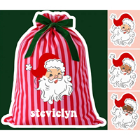 Sacs de Noël en toile rayés rose et rouge de luxe, modernes, avec nom et ruban personnalisables pour filles et garçons