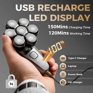 Tondeuse à barbe professionnelle rotative magnétique 7D, <span class=keywords><strong>rasoir</strong></span> électrique multifonctionnel pour homme, lavage complet du corps, étanche IPX7 - Product Image 2