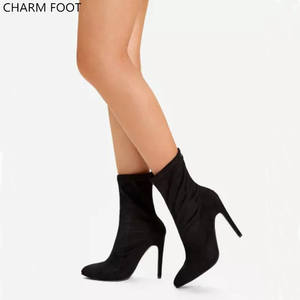 2020 <span class=keywords><strong>bottes</strong></span> à talons aiguilles en daim noir pour femmes de couleur pure - Product Image 2