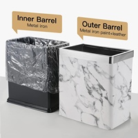 Poubelle rectangulaire en PU et métal, corbeille à papier pour salle de bain, poubelle en acier inoxydable, mini poubelle fine pour la maison et les toilettes