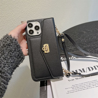 Sac à main en cuir PU sac à main portefeuille à rabat étui de téléphone pour iPhone 16 Pro Max avec fentes pour cartes support sangle lanière couverture de téléphone portable