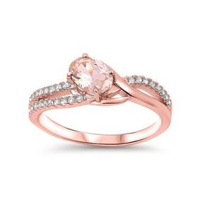 แหวนแต่งงานเพชรพลอยมอร์แกไนต์ทรงกลมจากธรรมชาติ แหวนทองคำชมพู 14K ประดับมอร์แกไนต์ - Product Image 4