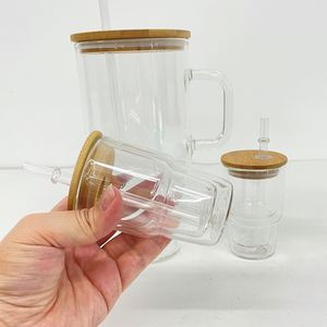 Custom LogoBulk High Borosilicate 3Oz Snow Globe Glass Tumbler Pre-Drilled Hole With <b>Bamboo</b> Lid and Straw - Product Image 1