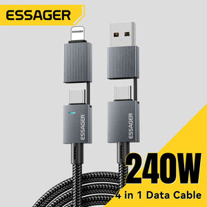 <span class=keywords><strong>Cable</strong></span> de Datos USB Tipo C 4 en 1 ESSAGER ES-X80, 1M <span class=keywords><strong>2</strong></span> <span class=keywords><strong>Metros</strong></span>, Trenzado, Multifunción, 5A PD 240W, <span class=keywords><strong>Cable</strong></span> de Carga Rápida USB-C 4 en 1 - Product Image 1