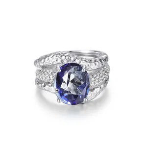 C8314 Abiding Jewelry Factory Iolite Blue Mystic Quartz Rhodium Plated Detachable Solid Sterling Silver Engagement Rings
