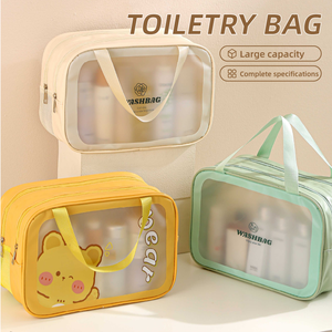 HANFEIZI PU+PVC Dry-wet Separation <b>Cosmetic</b> <b>Storage</b> Wash Bag Travel Toiletry Bag for Beach Swimming Pool Bathroom - Product Image 2