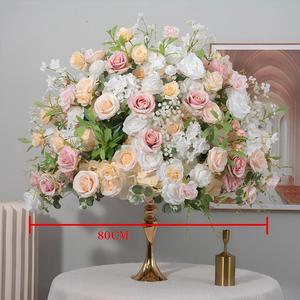 Centros de Mesa Florales Artificiales de Seda Personalizados de 80 cm, Bolas de Flores de Baby's Breath Blancas y Rosas, Bolas de Rosas Artificiales para Decoración - Product Image 4