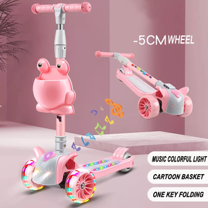 Trottinette pliable multifonction à 3 <span class=keywords><strong>roues</strong></span> pour enfants de 9 ans avec musique et lumière rose, <span class=keywords><strong>roues</strong></span> en PU réglables en hauteur - Product Image 3