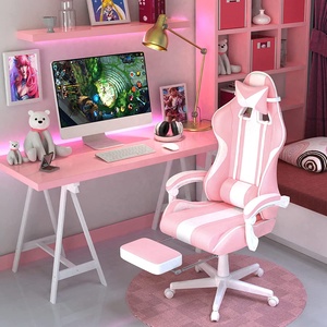 Elegante Silla de Computadora para Mujer, Silla de Juego Rosa con Alfombrilla de Ratón LED Gratis, Silla de Juego Rosa con Reposapiés - Product Image 1