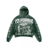 Conjunto de Sudadera con Capucha y Pantalones Deportivos Vintage Lavados, con Estampado, Dos Piezas, Ropa Deportiva Urbana para Hombre