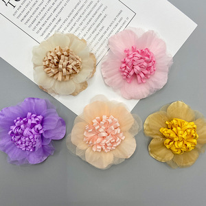 Fleur en tissu style printemps 7CM, artisanat manuel, accessoires pour cheveux et vêtements - Product Image 3