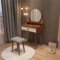 Ensemble coiffeuse de luxe moderne nordique pour chambre à coucher avec miroir lumineux et tiroirs, en bois massif, design en forme de L pour coin de chambre, blanc