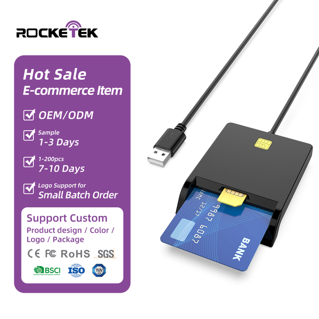 Rocketek USB EMV Chip IC ID Credit Bank Card Reader Writer with SIM Slot ISO 7816 Smart Card Reader for PC