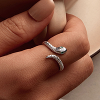 925 Sterling Silver Réglable Serpent Anneau Platine Plaqué Vert Zircon Rétro Textures Serpent Anneau De Mode Bijoux SCR980-E